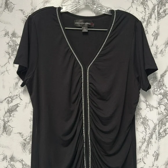Colleen Lopez Women’s Black Short Sleeves V Neck Top Size L - Picture 6 of 9